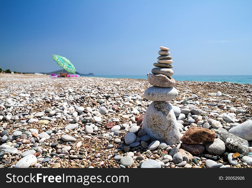 Stone pyramid on the beach