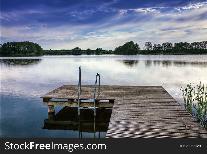 Landscape with a lake and sky.