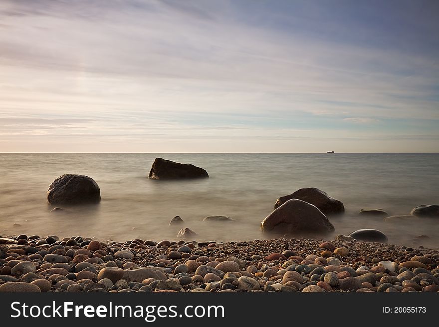 Evening at the Baltic Sea coast in Germany.