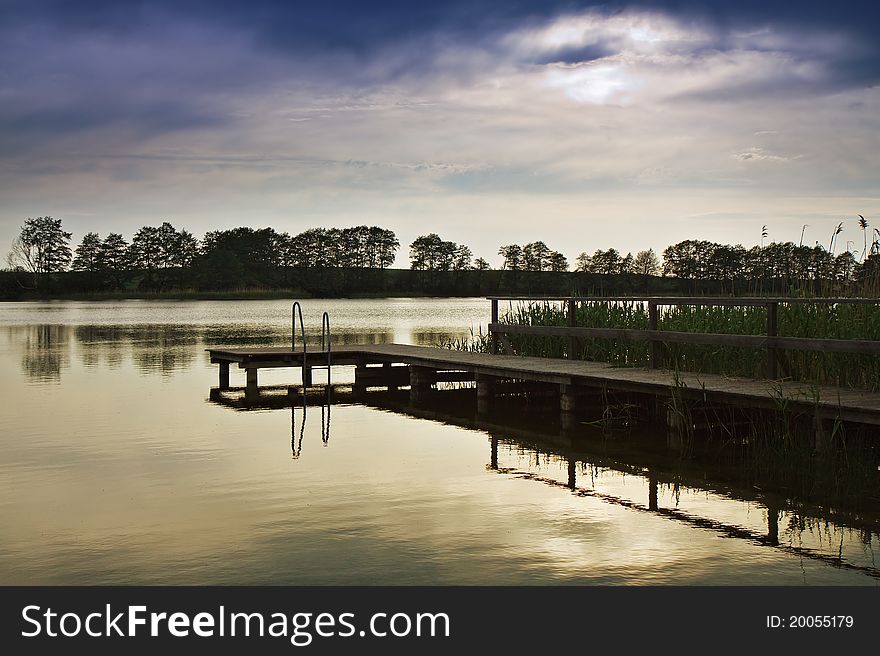 Landscape with a lake and sky.