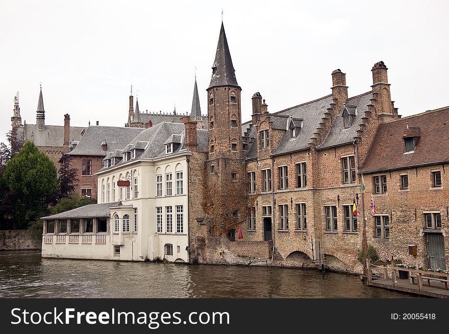 Canal with historic houses in Brugge, Belgium