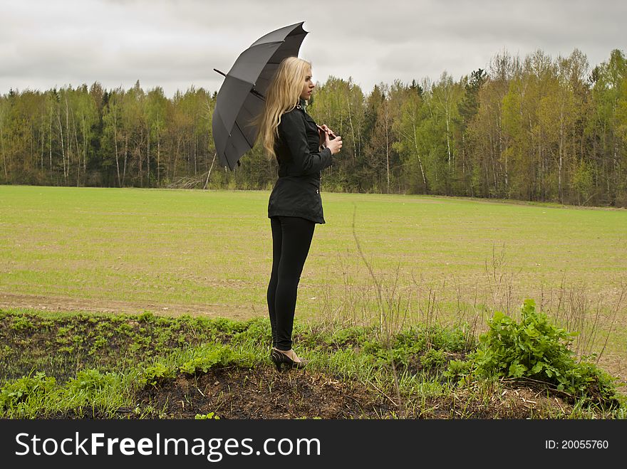 Sad girl with ubmbrella, nature. Sad girl with ubmbrella, nature