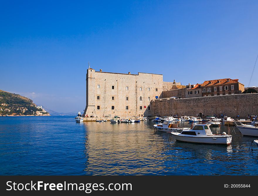 Port at town Dubrovnik in Croatia - architecture background