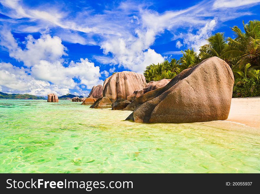 Beach Source d'Argent at Seychelles - nature background