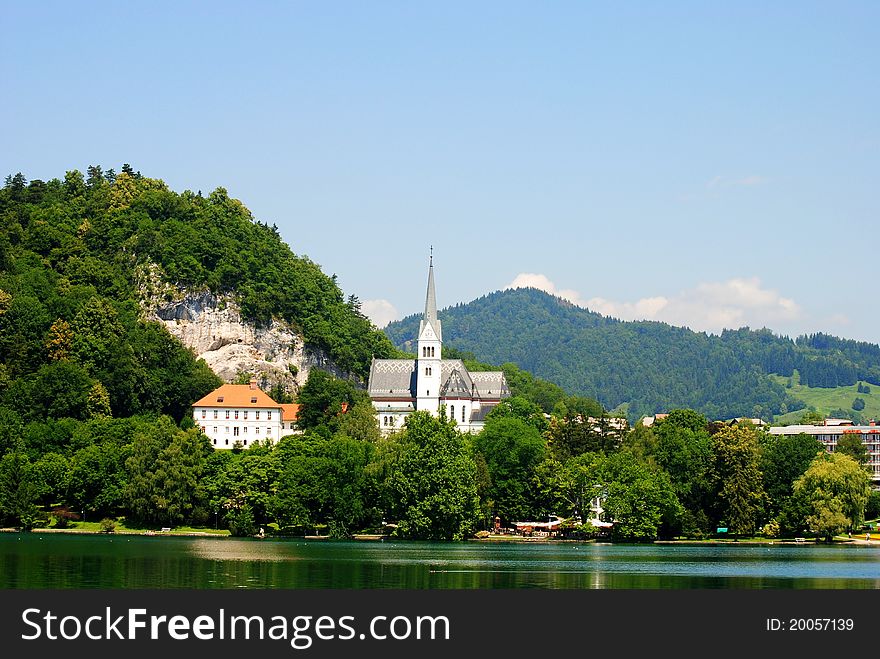 Church on a bank of Bled lake in Slovenia. Church on a bank of Bled lake in Slovenia.