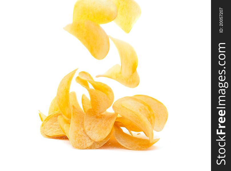 Potato chips on white background