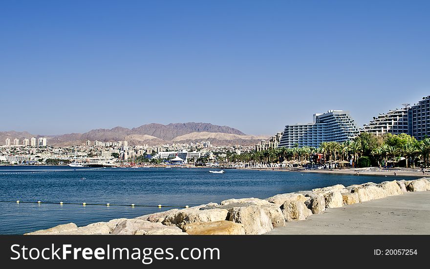 The shot was taken on the northern beach of Eilat city - famous resort and recreation city in Israel. The shot was taken on the northern beach of Eilat city - famous resort and recreation city in Israel