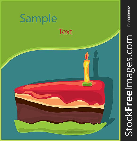 Piece of birthday Cake with candle. EPS10. Vector illustration