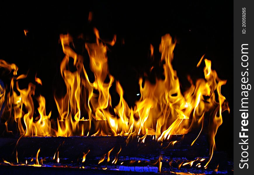 Night Fire On A Black Background.