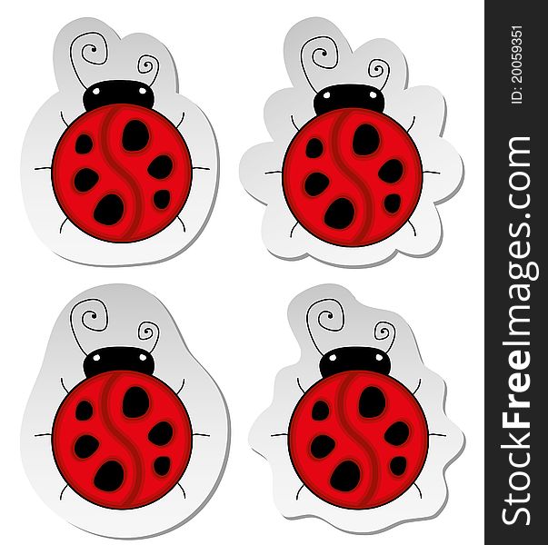Set of four stickers with red ladybugs