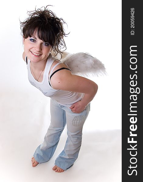 Girl in jeans with angel wings