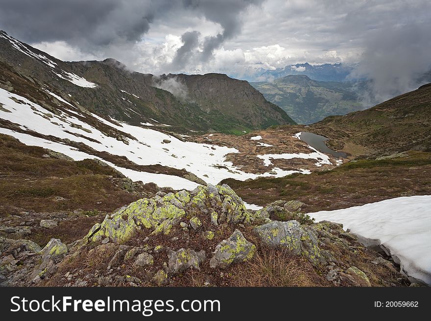 Piz-Tri Peak at 2308 meters on the sea-level. Brixia province, Lombardy region, Italy