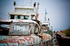 Old Boat Near The Pier Royalty Free Stock Photography Old Boat Near The Pier Royalty Free Stock Photography