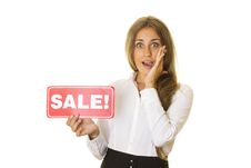 Businesswoman Holding Sale Card Stock Images