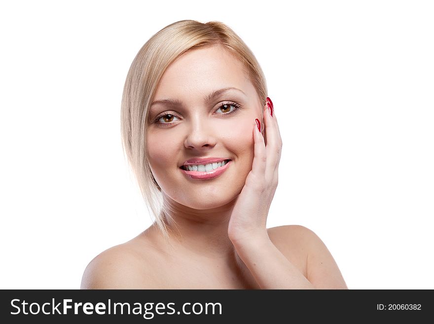 Portrait Of Smiling Woman On White