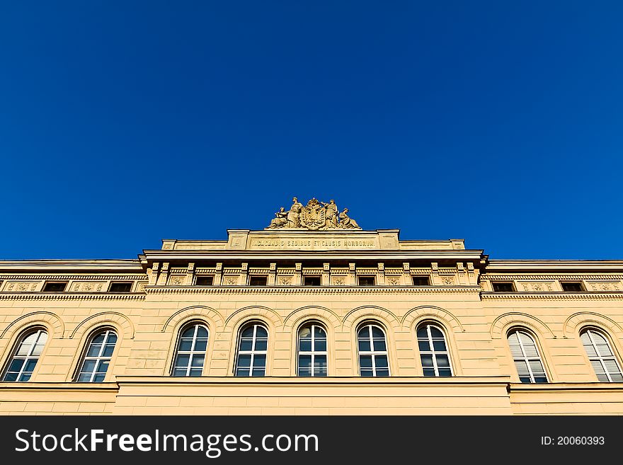 A facade of an old part of Vienna's med school. The latin titel means for researching the location and reason of the disease. A facade of an old part of Vienna's med school. The latin titel means for researching the location and reason of the disease.