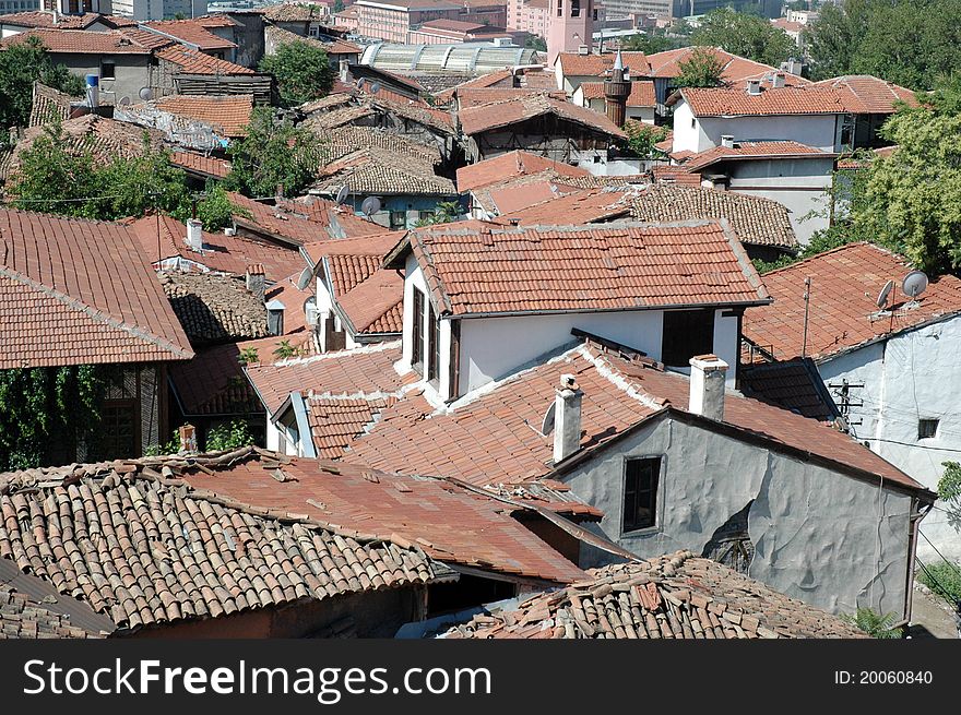 The roofs of old Ankara houses, Turkey. The view from Ankara Castle.