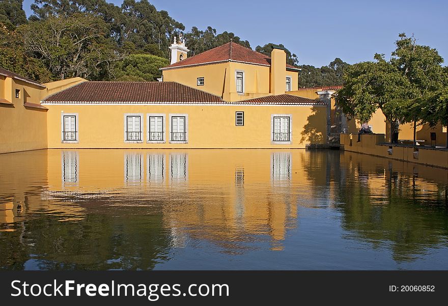 View ,from a lake, of a beautiful house in the gunpowder factory of barcarena, Portugal