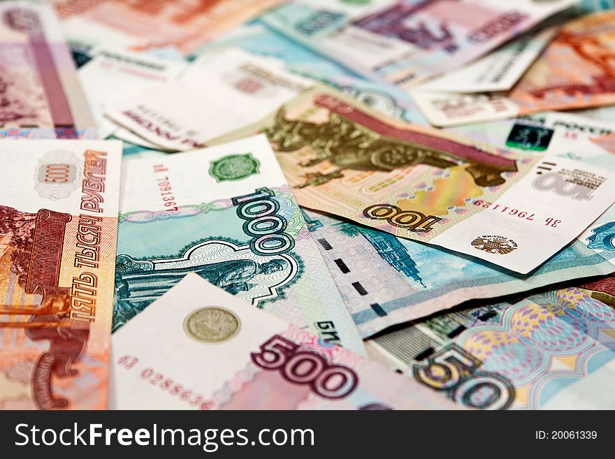 A lot of Russian banknotes of different nominal. A lot of Russian banknotes of different nominal