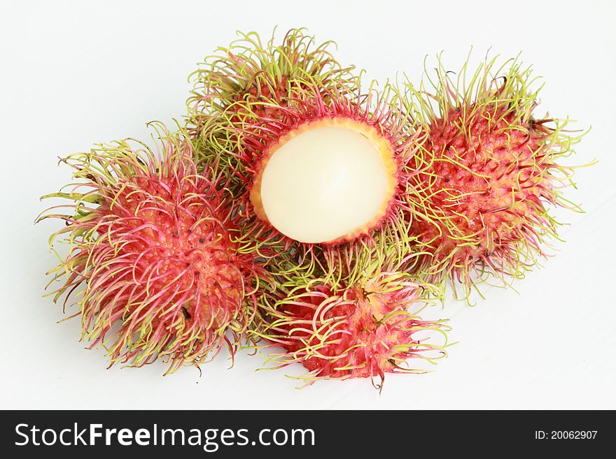 Tropical fruit, rambutan on white background