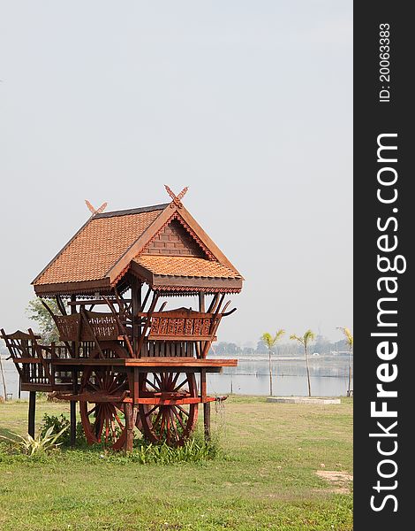 Wooden rest hall on cart in Thailand with wooden roof,all that wood!!!