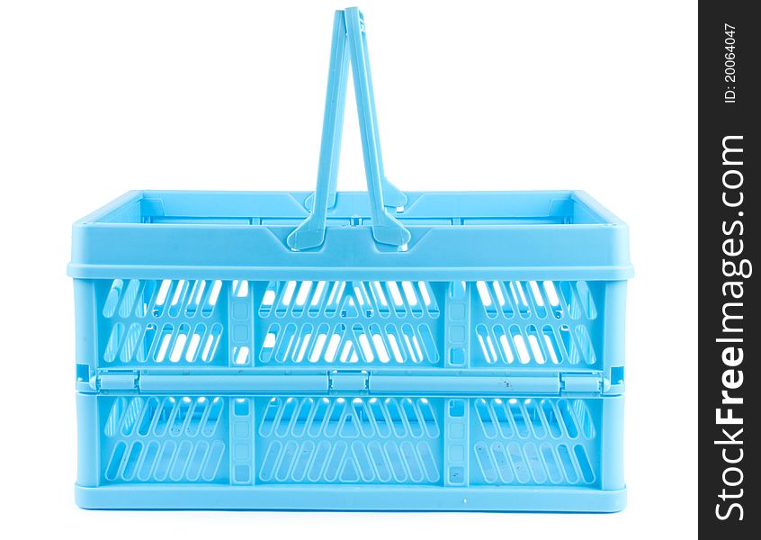 One blue shoping basket on white background