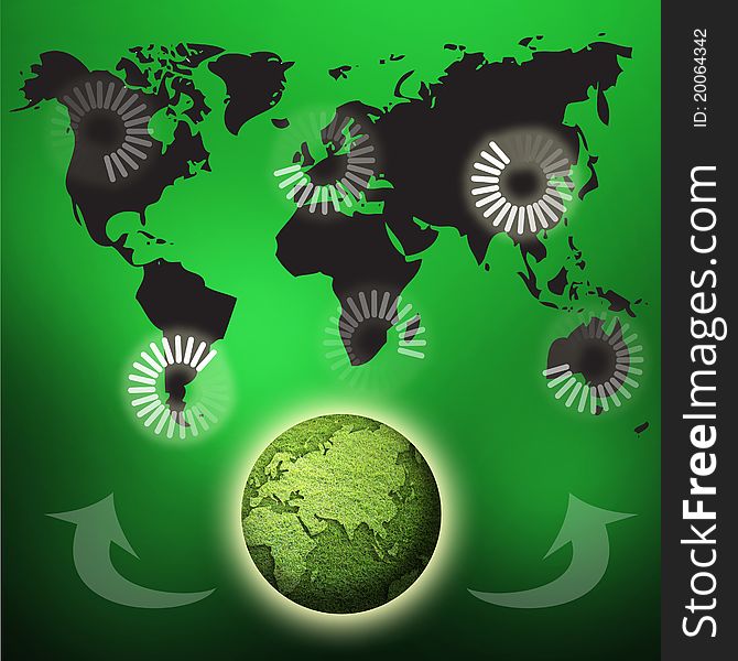 Art work of loading concept around the world in green background. Art work of loading concept around the world in green background