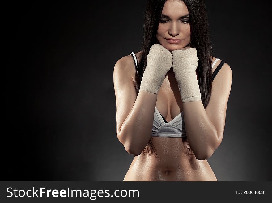 Beautiful woman boxer portrait