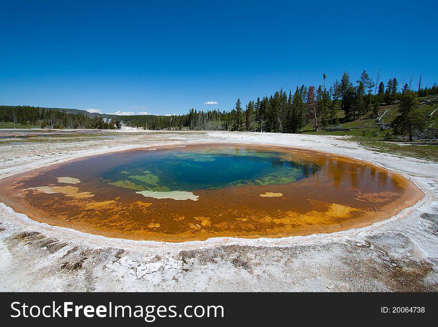 Hot geyser pool in Yellowstone, WY