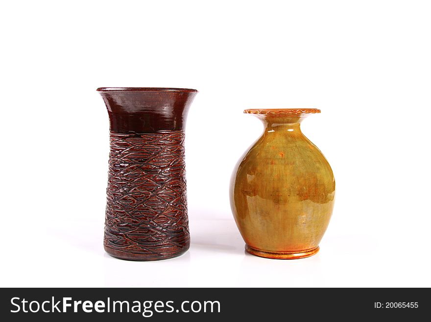 Clay vases isolated on white background