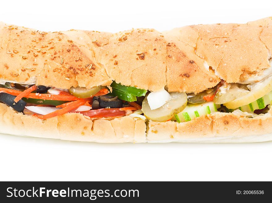 Veggie sandwich oregano bread on white background