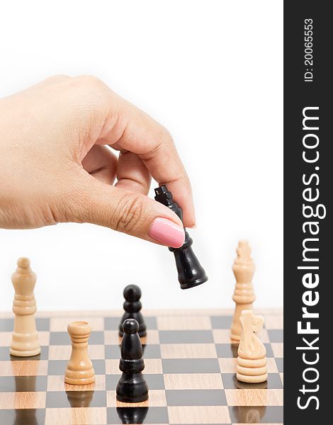 Hand pick the chess up to move toward. Hand pick the chess up to move toward