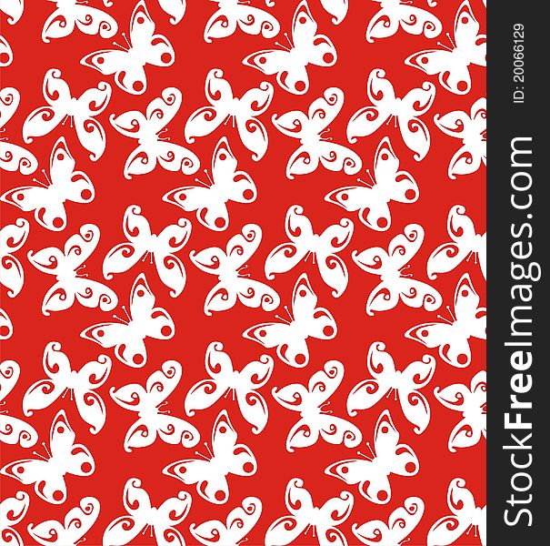 Texture of white butterflies on red background. Vector illustration. Texture of white butterflies on red background. Vector illustration