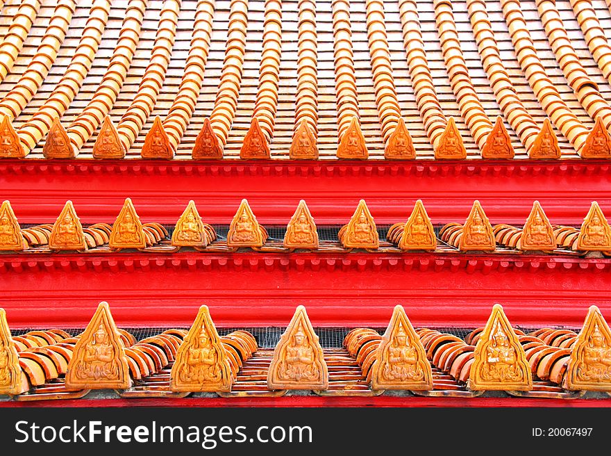 Buddhist motifs tiles roof in The Marble Temple Bangkok, Thailand