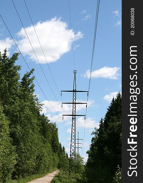 Electric wires in a blue sky