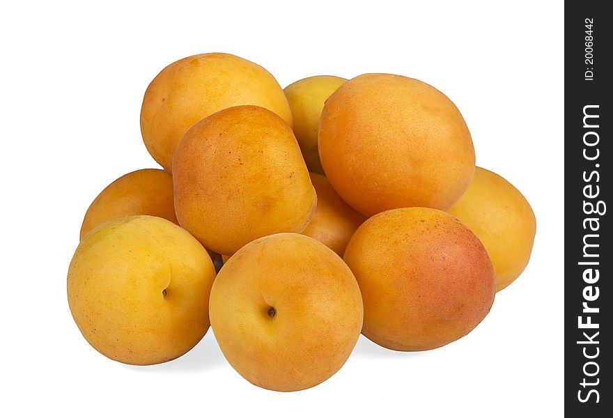 Ripe sweet apricots. Isolated on white background.