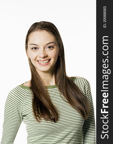 Smiling attractive girl portrait on white background