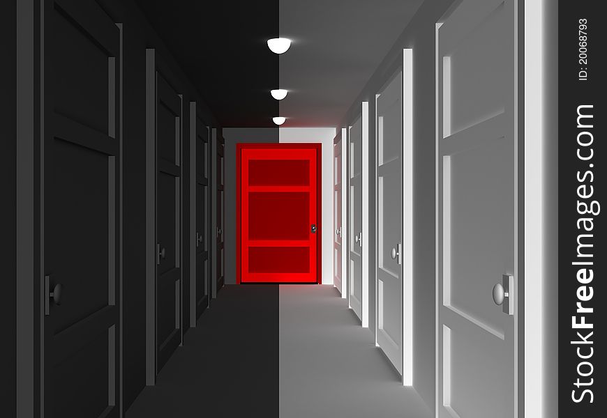 Hallway with a red door