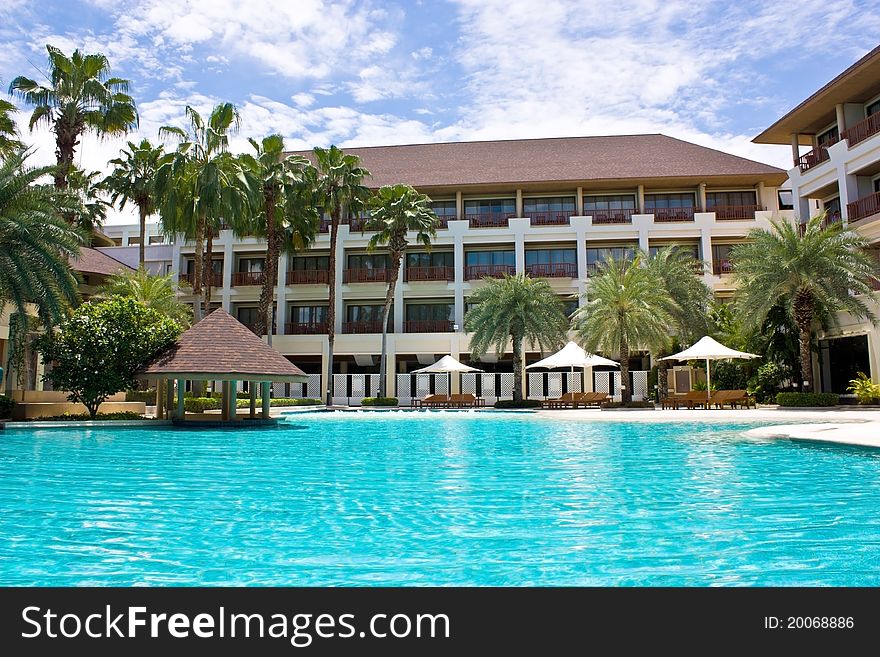 Pool in the resort and light conditions. Pool in the resort and light conditions.