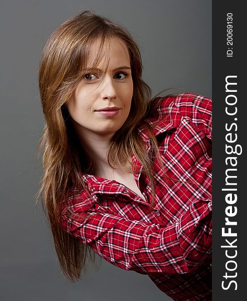 Playful Girl In Red Shirt