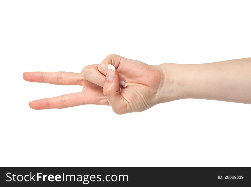 Woman hand showing number two or scissors gesture. Woman hand showing number two or scissors gesture
