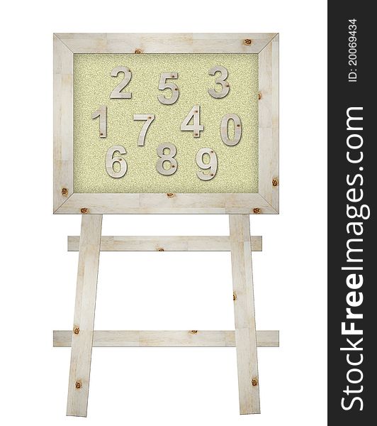 Wooden number on board isolated