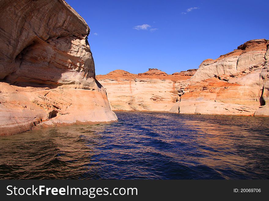 Lake powell on the way to antelope canyon through boat