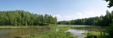 View Down The Valley Of The River In Sunny Summer Royalty Free Stock Image