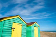 Green And Yellow Beach Huts In Summer Stock Images Green And Yellow Beach Huts In Summer Stock Images
