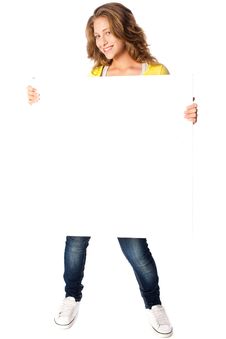 Beautiful Woman Holding Empty White Board Royalty Free Stock Photo Beautiful Woman Holding Empty White Board Royalty Free Stock Photo