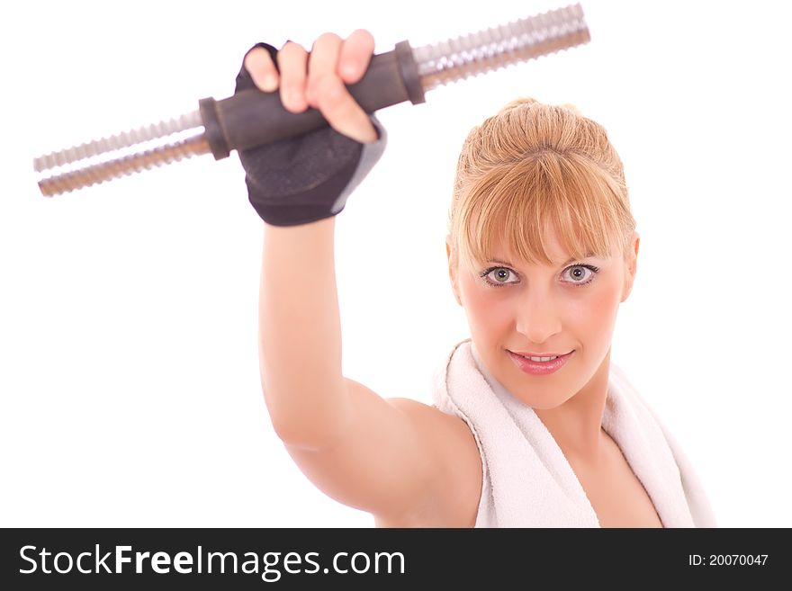 Young healthy women exercising with free weights. Young healthy women exercising with free weights