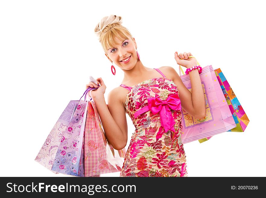 Attractive Young Woman with Shopping Bags