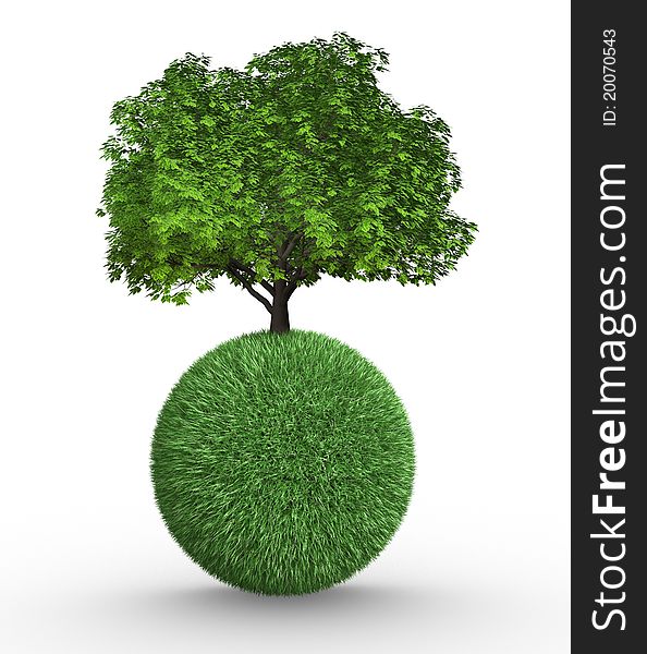 Tree growing on a sphere. This is a 3d render illustration