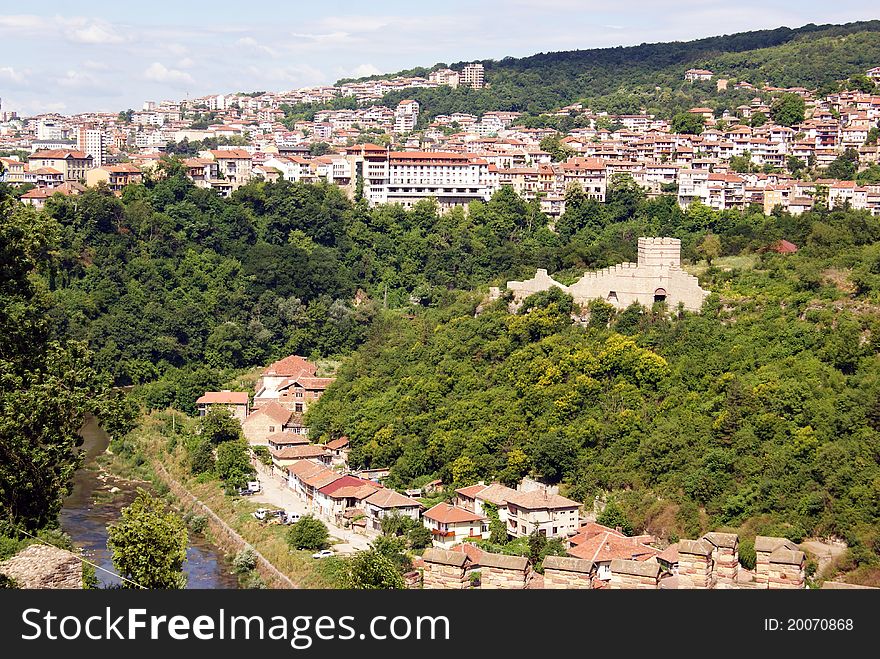 Aerial view of Veliko Tarnovo - the former capital of bulgaria situated on Yantra river. Aerial view of Veliko Tarnovo - the former capital of bulgaria situated on Yantra river